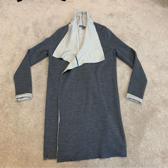 Vince GREY MERINO WOOL BLEND TWO TONE DRAPE OPEN CARDIGAN SWEATER COAT M 6-8 - Picture 8 of 13
